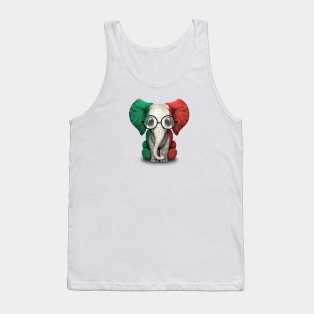 Baby Elephant with Glasses and Italian Flag Tank Top by jeffbartels